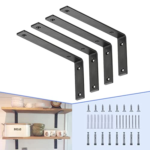 CLT Black Shelf Bracket, 12” X 5” Quarter Inch (1/4") Thick- Max Load: 440 lb Rustic Industrial Modern Farmhouse Heavy Duty Cold Rolled Steel Bracket for Table Bench, Space Saving DIY, Pack of 4 - size: 12 Inch, style: Black L Bracket