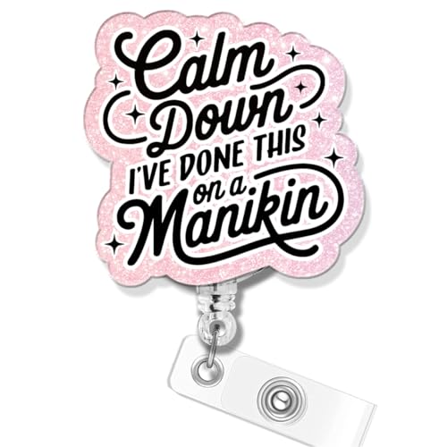 Funny Badges Reel Retractable Clip, Calm Down ID Clip Name Tag Card Badge Holder for EMS, Nursing Student, Physician, Fire Fighter, Kindergarten Assistant - color: Calm Down