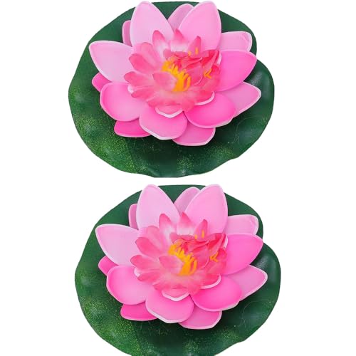 2PCS Artificial Lotus Floating Simulated Plant Realistic Aquarium Garden Lily Decoration Micro Landscape Pond Water,10cm (Rose Red) - color: Rose Red