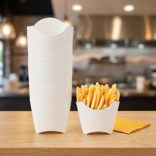 Lyellfe 250 Pack French Fry Holder, Disposable To Go French Fry Container Box, 4 Oz Stackable White Kraft Paper Charcuterie Cups for Fries, Onion Rings, Popcorn, Take Out, Party, Grease Resistant