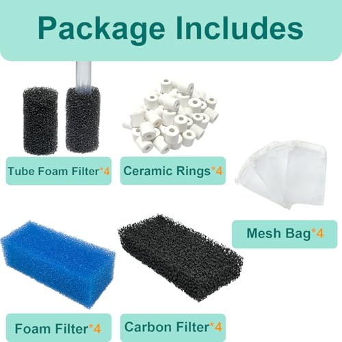 20-Pack Filter Media Kit Compatible with Fluval AquaClear AC50 Power Filter (20-50 Gallon), Includes 4 Foam Filters, 4 Carbon Sponge Filters, 4 Pack Ceramic Rings and 4 Intake Strainer Sponges - size: AC50 Series