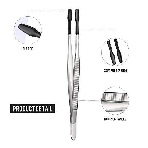 Honoson 2 Pieces Rubber Tipped Tweezers PVC Rubber Coated Soft Non Marring Flat Tip Lab Industrial Hobby Craft Tweezers Tools Jewelry Coin Stamp Tongs(Black) - color: Black