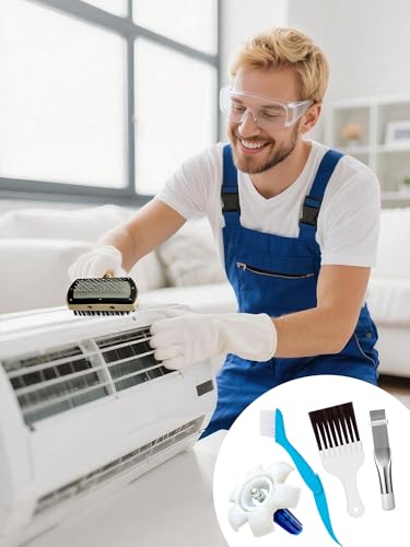 5 Pcs AC Coil Cleaner Set, Plastic Air Conditioner Fin Comb, Stainless Fin Straightener, Dual-Sided Cleaning Brush Kit for No Rinse Evaporator/Condenser Cleaner and All A/C Units