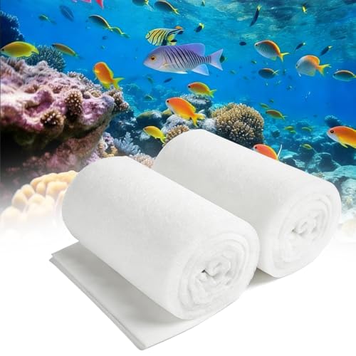 2 Pcs 3.7 Ft Filter Floss for Fish Tank(8.8 Ounces), Cut to for Freshwater & Saltwater, White Fiber Sponge for Filtration, Aquarium Filter Floss, Aquarium Filter Media, 0.9" Thick, 12" Wide