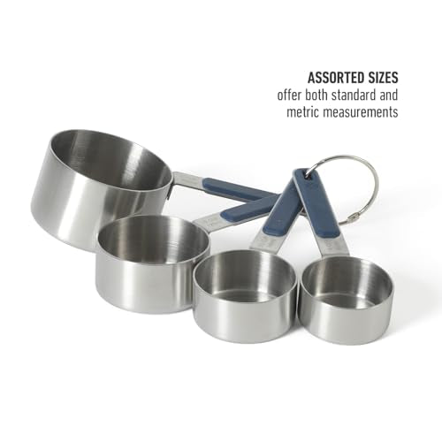 Calphalon Prime Measuring Cups, Kitchen Measurement Cup, 4-Piece Stainless Steel Kitchen Measuring Cup with Navy Silicone Handle Accurate, Durable for Dry and Liquid Ingredients - color: Navy Blue w/ Silicone (Prime - Measuring Cups), size: Measuring Cups