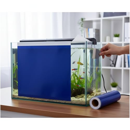 Self-Adhesive Aquarium Background Sticker, Opaque Blue PVC Backdrop for Fish Tank Glass - size: 39.37 x 11.81 x 0.04 in