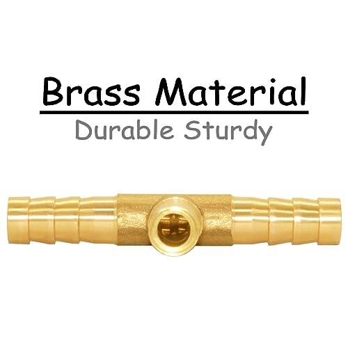 Uenede 3PCS Solid Brass 1/4"OD Barb Tee Splicer Mender Hose Barb Fitting 3-Way Union Intersection for Water/Oil/Gas - size: 1/4" Barb, style: Tee (3 Way)