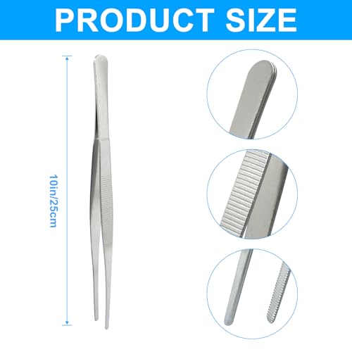 2 Pcs 10 Inch Stainless Steel Forceps, Straight Metal Tweezers General Application for Kitchen, Crafts, Plants - size: 10 Inch