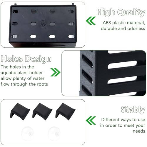 Aquarium Plant Holder Set, 8 Plastic Pots with 48 Hooks and 32 Suction Cups, for Live Plants and Fish Tank Decorations