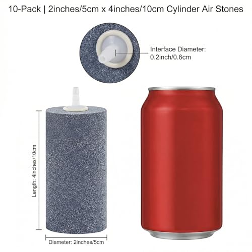 10 Pieces 4 Inches Large Air Stone Bar Bubble Diffuser Set, Cylinder Aerator Bubble Diffuse for Large Fish Tank, Aquarium, Ponds