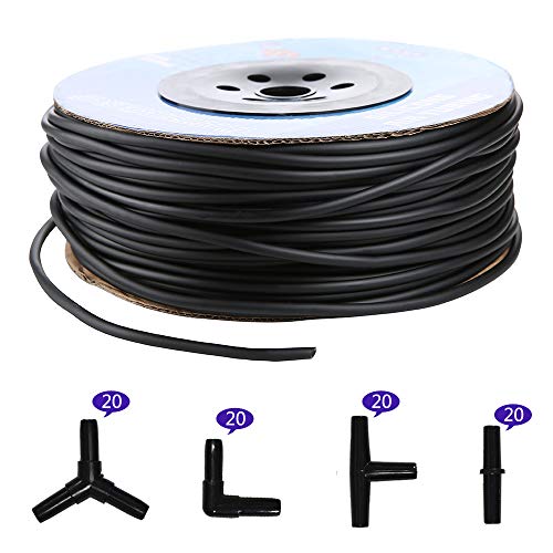 JIH Aquarium 320 Feet Standard 3/16" Black Flexible Airline Tubing with Black Plastic Connectors for Fish Tank,Terrariums, and Hydroponics (320 Feet with connectors) - size: 320 Feet with connectors