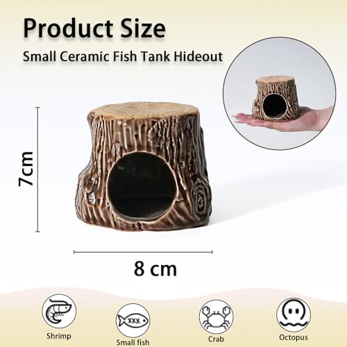 Aquarium Decor Cave Betta Fish Aquarium Accessories Ornaments Hiding Cave Wooden Stake Shape House Hideout for Shrimp Cichlid Hermit Crab, Octopus Hiding Breeding for Tank (Brown) - color: Brown