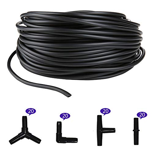 JIH Aquarium 100 Feet Standard 3/16" Black Flexible Airline Tubing with Black Plastic Connectors for Fish Tank,Terrariums, and Hydroponics - size: 100 Feet with connectors