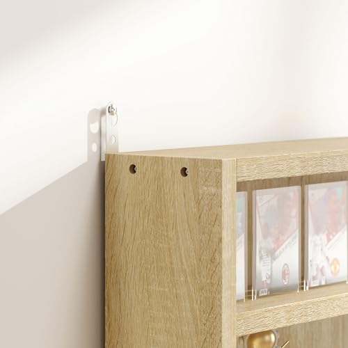 HOMCOM 5-Tier Display Cabinet, Glass Door Cabinet with Adjustable Shelves, Wall-Mounted Display Case for Playroom, Bedroom, Oak - color: Oak