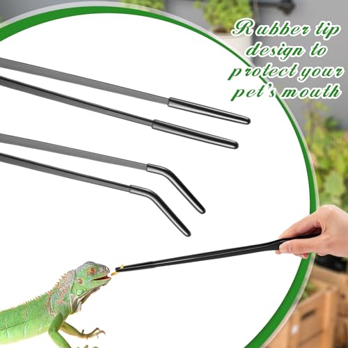Lasnten 2 Pcs Extra Long Stainless Steel Reptile Feeding Tongs with Rubber Tip 15 Inch Bearded Dragon Aquarium Straight and Curved Long Tweezer Terrarium Feeder Tool for Tank(Black) - color: Black, size: 15 Inch