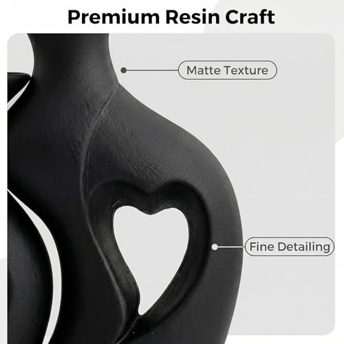 Black Heart Vase Set of 2,Modern Vases for Home Console Table Decor for Living Room Coffee Table Fireplace Bookshelf Decorations（3.5" L x 4.4" W x 8.5" H） - color: Black