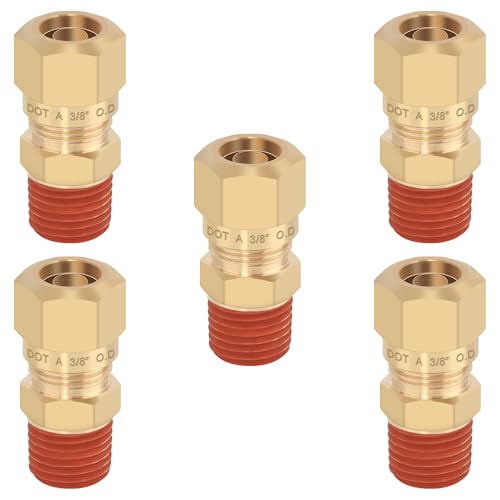 5PCS Air Brake Nylon Tubing Brass Union Fitting, 3/8" Tube OD x 1/4" NPT Thread Air Compression Straight Union Fittings for Nylon Hose with DOT Approved for Truck Trailers - size: 3/8" OD x 1/4" NPT, style: Straight Male NPT Thread-5PCS