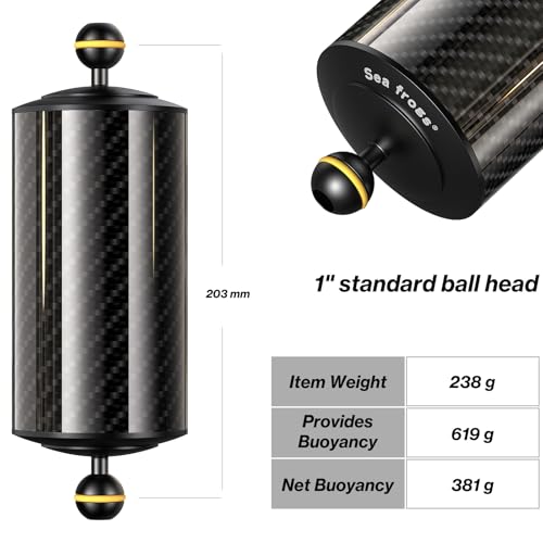 Sea frogs Carbon Fiber Float Arm D80mm, 8'', for Ultralight, Aquatic Arm, Buoyancy Provided 600g, Underwater Camera System Diving Tray Video Light/Strobe GA-10 - color: D80mm, 8'' Carbon Fiber Float Arm