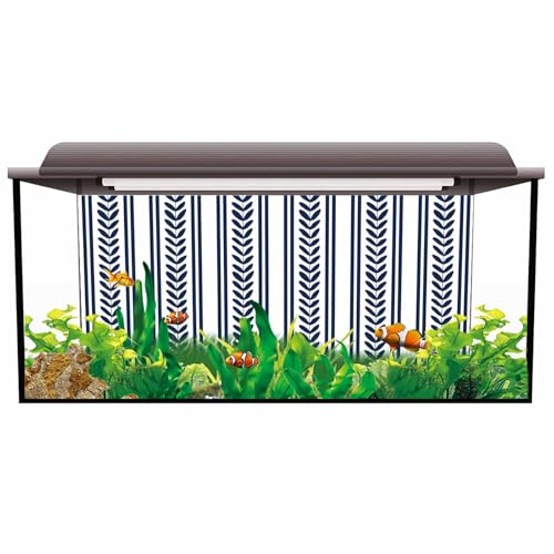 Navy Blue Botanical Aquarium Background 16x24 Inch Self-Adhesive Fish Tank Decorations, Modern Farmhouse Striped Decorative Fish Tank Background Polyester Aquarium Decor Poster - color: Blue, White, Navy, size: 16x24in