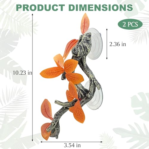 Fhiny Snake Climbing Branch, 2 PCS Resin Reptile Branches for Climbing with Suction Cups Reptile Tank Decor Accessories Frog Terrarium Plants for Corn Snake Frog Bearded Dragon Lizard Gecko - color: Orange, 2 Pcs