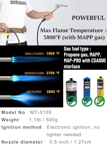 Propane Torch Head by Campingmoon - style: 4.6Ft Hose Propane Torch MT-5109