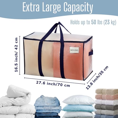 VENO 4 Pack Heavy Duty Moving Bags, Extra Large Storage Bags with Reinforced Handles & Strong Zippers, Foldable & Reusable Moving Box Alternative for Clothes & Dorm Storage - color: Clear, size: 4 Pack