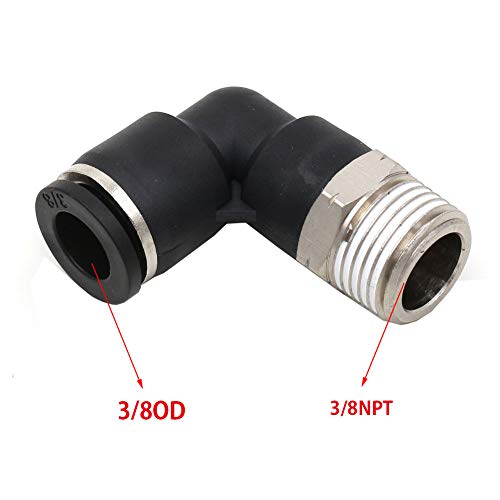 Push to Connect 3/8 Inch OD Tubing x 3/8" NPT Elbow Air Fittings - 90 Degree Pneumatic Male Threaded Push in Lock Connector - 2 Packs - size: 3/8" OD X 3/8" MNPT
