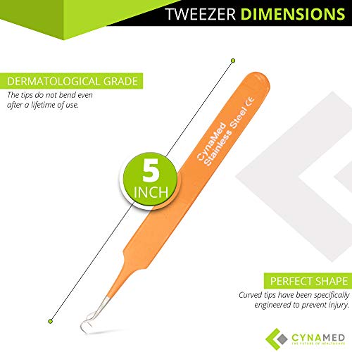 Blackhead Tweezer - Professional Curved Steel Tip Surgical Comedone & Splinter Extractor. Ideal Blemish & Acne Remover Tool Means Flawless Facial Skin (Orange) - color: Orange