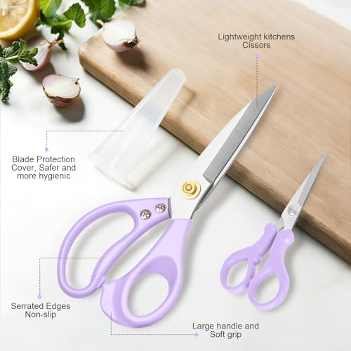 All Purpose Kitchen Scissors, Kitchen Shears Heavy Duty - Dishwasher Safe Food Scissors- Multipurpose Cooking Shears for Meat Poultry Food, Herbs, and Fish, Comfort Grip Handles, Purple - color: Purple