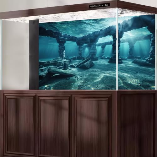 Under The Sea Aquarium Background Deep Sea Ancient Marine Ruins Fish Tank Background Underwater Enigmatic Ocean Submerged Structures Terrarium Backgrounds Sea Waves Reptile Tank Backgrounds 24x12in - color: Blue, size: 24(W)x12(H)in