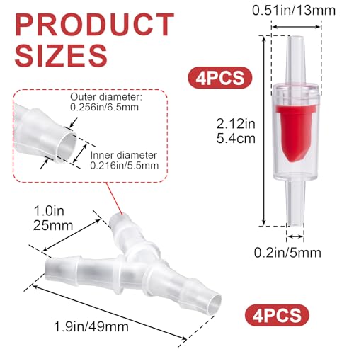 8 Pcs Aquarium Air Pump Connectors with Aquarium Check Valve,Y Shape 3 Way Airline Tubing Connector, Plastic Barb Equal Y Tee for 3/16 in Hose, Anti Shedding Fish Tank Tube Adapters Splitter
