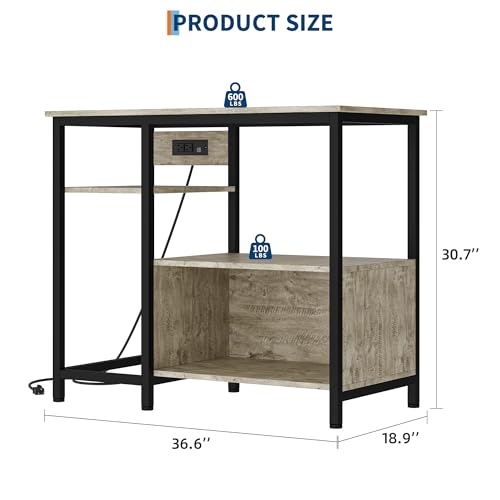 Heavy Duty 40-50 Gallon Aquarium Stand - Metal & Wood, 4-Tier Open Storage Shelves, Drawer, Power Outlets, Sturdy Legs, Supports up to 660LBS, 36.6" x 18.9" x 30.7" - Gray - color: Gray