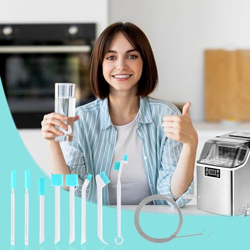 Palksky Ice Maker Cleaning Brush Set, Ice Machine Cleaning Tools - 2Pcs Drain Pipe Brush Nylon Bristles with 8Pcs Crevice Cleaning Brush - color: A