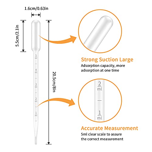 G2PLUS Disposable Plastic Dropper – 25pcs Transfer Pipettes, 5ml Graduated Dropper for Essential Oils, Lab Use, DIY Crafts - size: 5ml-25pcs