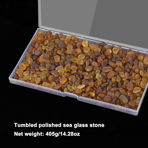 QEQEKAKA Sea Glass Stones for Crafts About 1LB (405g/14.28oz) Brownish Yellow Glass Pebbles Gemstones Bulk for Aquarium Rocks Fish Tank Gravel Green Filler for Vases Centerpieces - color: Brownish Yellow, size: 1LB (405g/14.28oz)