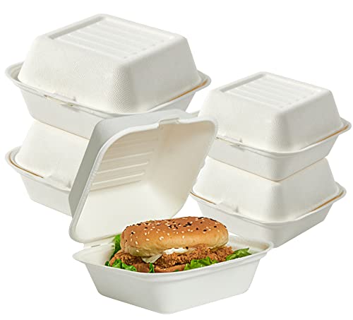 ECOLipak 200 Pack Clamshell Take Out Food Containers, 100% Compostable Disposable To Go Containers，6 * 6 inch To Go Boxes for Salad, Cake,Sandwiches - color: 6*6 in,1-Compartment,200Pack