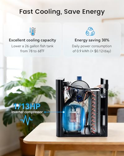 BAOSHISHAN 1/13 HP Aquarium Chiller 26 Gallon 100L Water Cooling System | Upgrade Durable Pump and Tubing, Quiet Compressor Refrigeration, Precise Cooling for Axolotl Fish and Reef Tanks - size: 100L