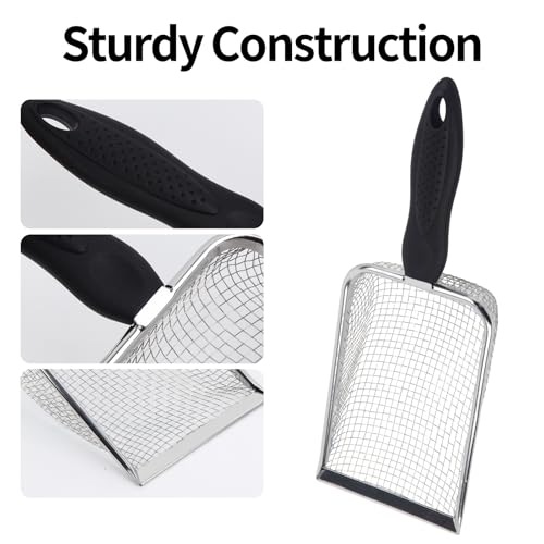 2 PCS Stainless Steel Mesh Cat Litter Scoop, Reptile Sand Scooper, Substrate and Gravel Sifter, Non-Slip Grip, Easy to Clean Reptile Terrarium Sand Waste(3.8mm & 5mm Mesh)