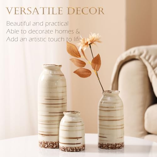 Joeabor Ceramic Vase Set of 3 - Handcrafted Ceramic Vases for Home Decor & Shelf - Modern Farmhouse Decor for Kitchen, Office, Bedroom & Living Room Decorative Objects for Mantel, Table Centerpieces - color: Set a
