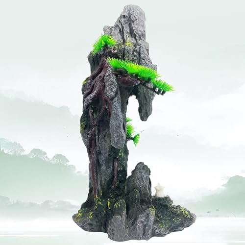 Tall Aquarium Mountain View Stone Decorations Aquarium Ornament Rock Cave Landscape Artificial Mountain Hill View Fish Tank Caves for Betta Hiding Reptile Aquarium Supply - color: Tall Mountain View
