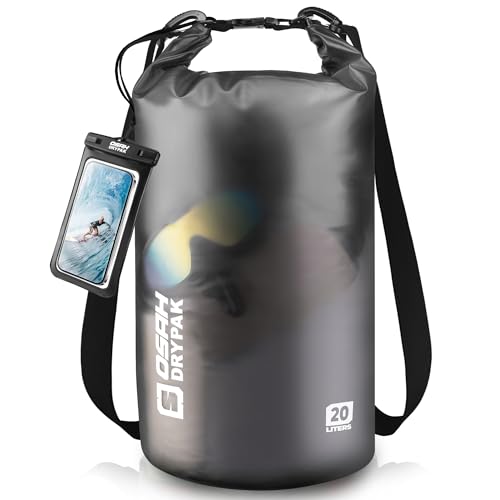 Waterproof Dry Bag, 5L/10L/20L/30L/40L Roll Top Lightweight Storage Backpack with Phone Case for Women & Men, Floating Waterproof Sack for Travel, Swimming, Kayaking, Paddle Board, Camping & Beach - color: BLACK CLEAR, size: 20L