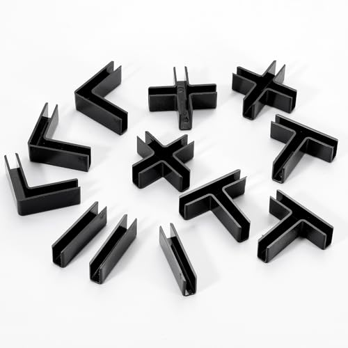 uxcell 12Pcs Plastic Glass Connector, 180 Degree Glass to Glass Clamp for 10mm Thick, Fixing Bracket Rimless Clip Holder for Aquarium Fish Tank Display Shelves, (10mm, Black) - size: 10mm