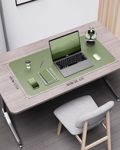 YSAGi Double-Sided Desk Pad, 35.4"x17"Leather Desk Mat, Eco Cork Desk Pad Protector,Large Mouse Pad,Waterproof Desk Blotter for Office/Home(Bamboo Green) - color: Bamboo Green, size: 35.4" x 17"