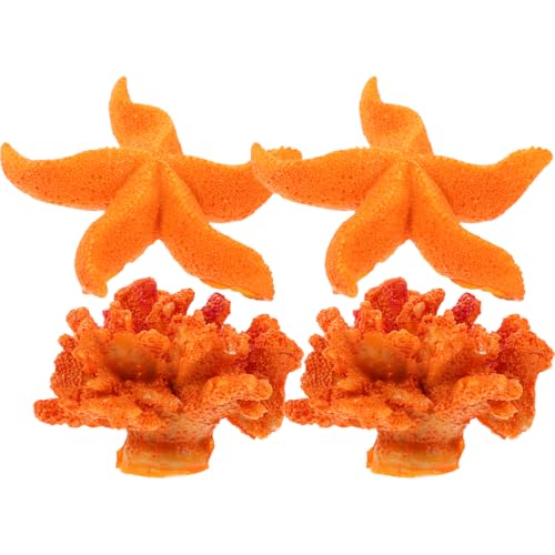 TOYANDONA Aquarium Artificial Coral Reef Sea Star Set 4Pcs Fish Tank Decor Ornaments for Home Office Desktop Landscape 2.36In Resin Miniature Accessories