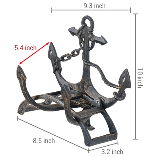 MyGift Brown Heavy Duty Cast Iron Outdoor Garden Hose Hanger Wall Mounted Water Hose Holder Reel with Vintage Scrollwork Design (Ship Anchor) - style: Ship Anchor