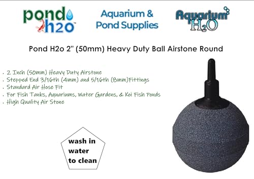 2" (50mm) Heavy Duty Ball Type Airstone Round Ceramic Ball Air Stone for Pond or Aquarium Pump Fine Bubble Diffuser for Outdoor Pond Garden Circulation Systems, Aquatic, Hydroponic, Fish Tank