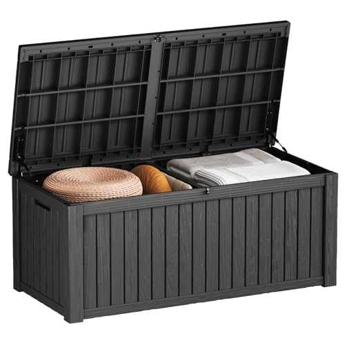 TARKARI 180 Gallon Outdoor Storage Box Waterproof, Resin Deck Boxes with Lockable Lid & UV-Resistant for Patio, Pool, Garden Furniture Cushions & Accessories, Black - color: Black, size: 180 GAL