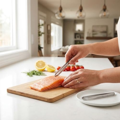 Seafood Fish Bone Remover Tweezers Set 1 Flat Tip 1 Slant Tip Stainless Steel Kitchen Seafood Tweezers for Fish Shrimp Crab Bone Picking Vein Removing Seafood Processing