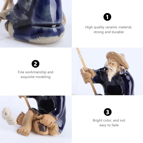 MERRYHAPY 2Pcs Fishing Bonsai Ceramic Fisherman Ornaments Aquarium Decorative Figurines Blue-Clothed Miniature Models for Freshwater Tank Landscaping Fish Tank Accessories