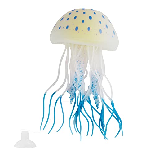 WishLotus Aquarium Jellyfish Decoration, Soft Silicone Glowing Aquarium Decorations Fluorescent Jellyfish with Suction Cup New Upgraded Simulation Aquarium Decor for Various Fish Tank (A, Blue) - color: Blue, style: A